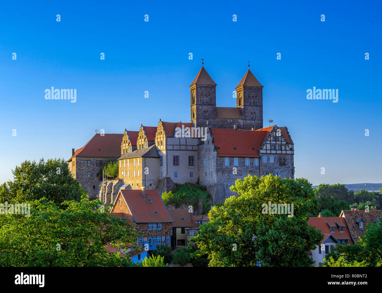 Castle Hill avec collégiale de Saint Servatius, UNESCO World Heritage Site, Quedlinburg, Saxe-Anhalt, Allemagne, Europe Banque D'Images