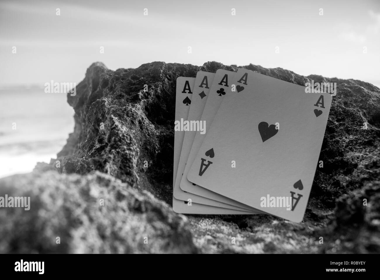 Quatre d'une sorte de carte ace poker gamble thème noir et blanc Banque D'Images