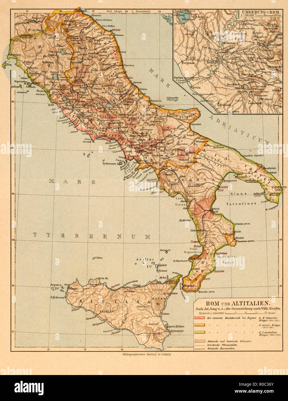 Carte de Rome et la vieille Italie Banque D'Images