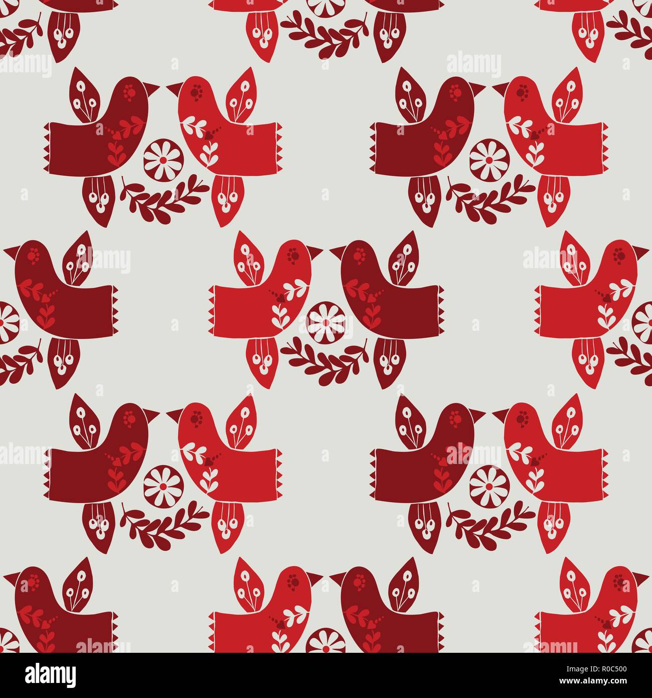 Noël vecteur oiseaux folk rouge motif transparent. Illustration de Vecteur