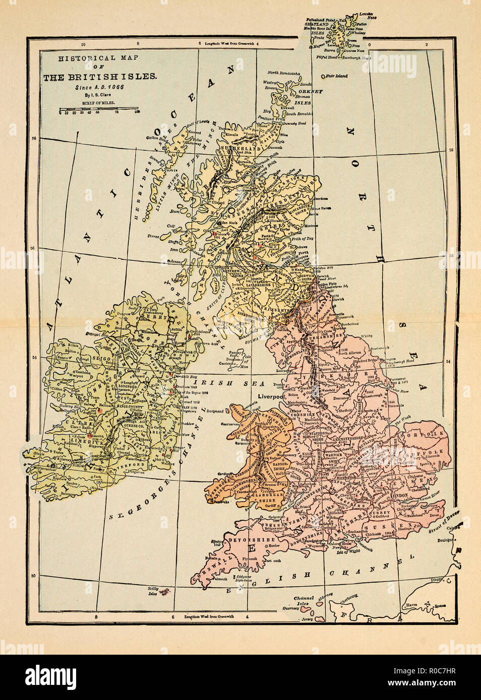 Carte historique des îles britanniques depuis l'an 1066 Banque D'Images