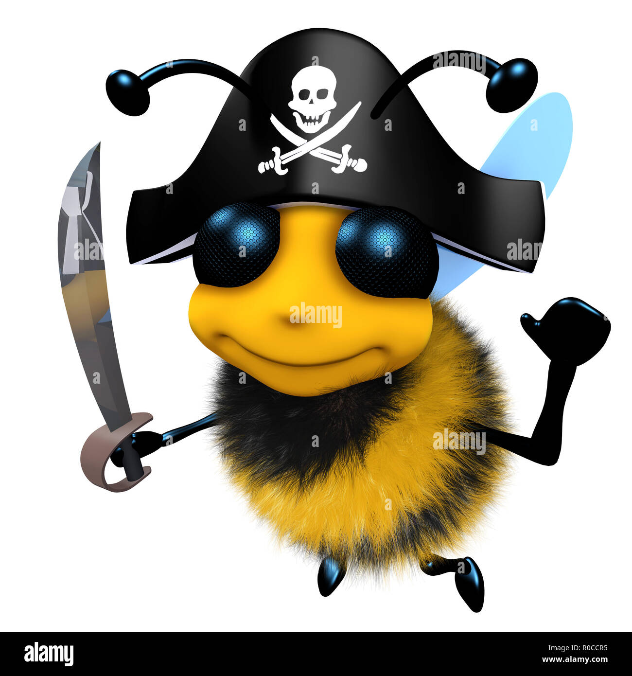 3D render of a funny cartoon abeille portant un costume pirates de caractères pour le plaisir Banque D'Images