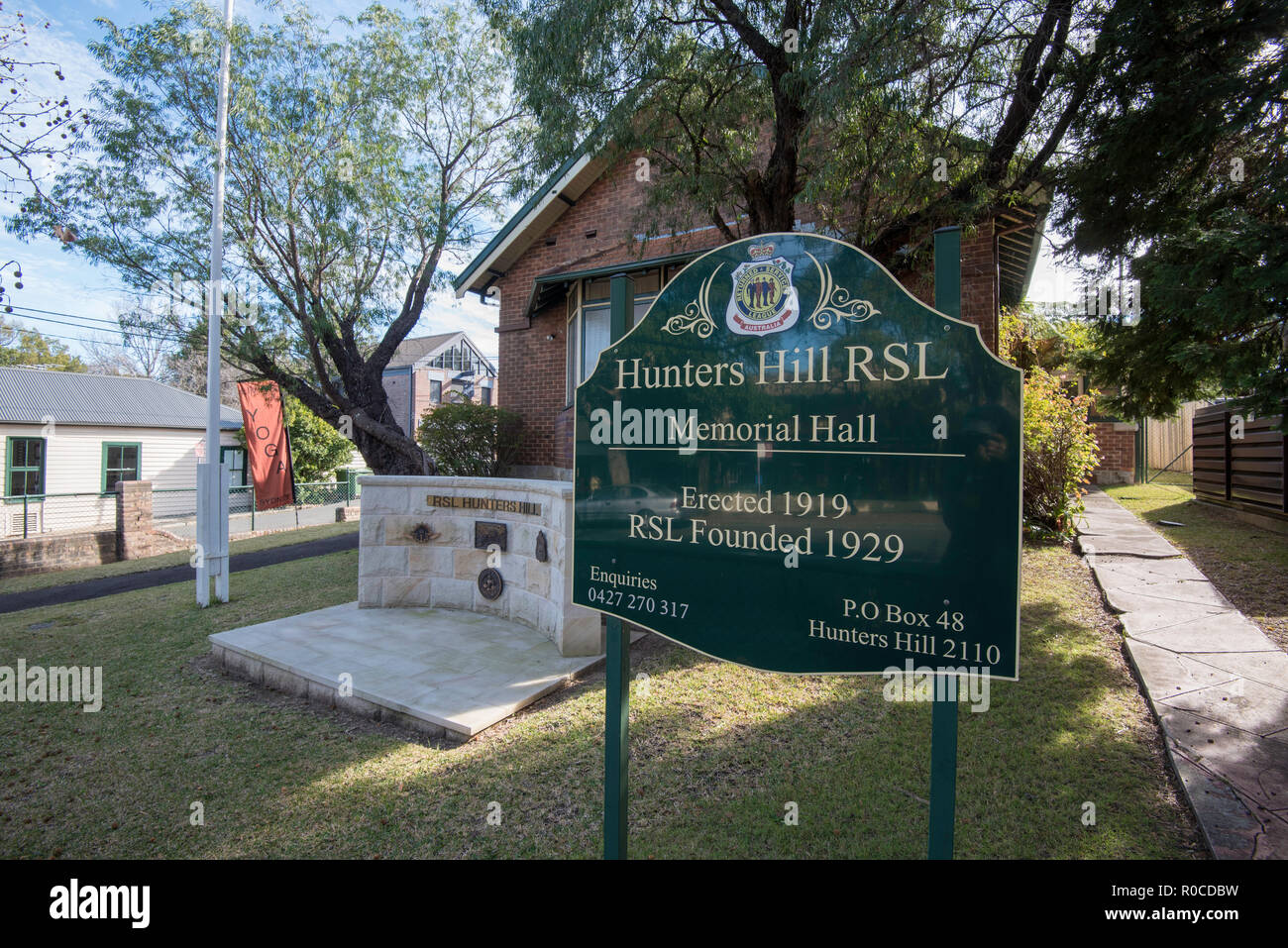 Hunters Hill RSL Hall, construit après la Première Guerre mondiale, en 1919, sur un terrain donné par Mme Robertson un résident local et épouse du maire de l'époque. Banque D'Images