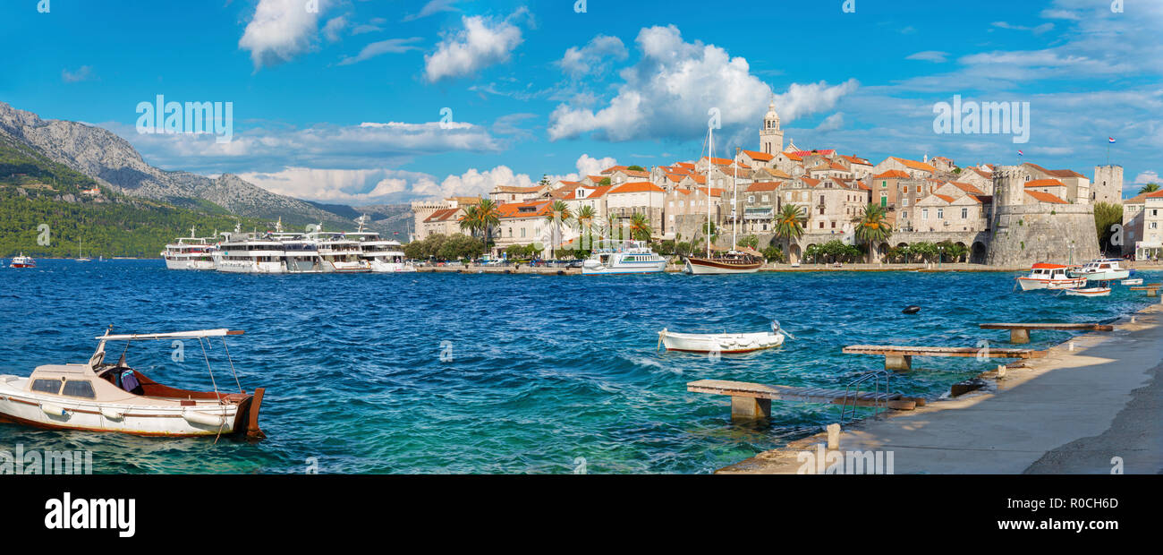 Croatie - le panorama de la vieille ville de Korcula. Banque D'Images