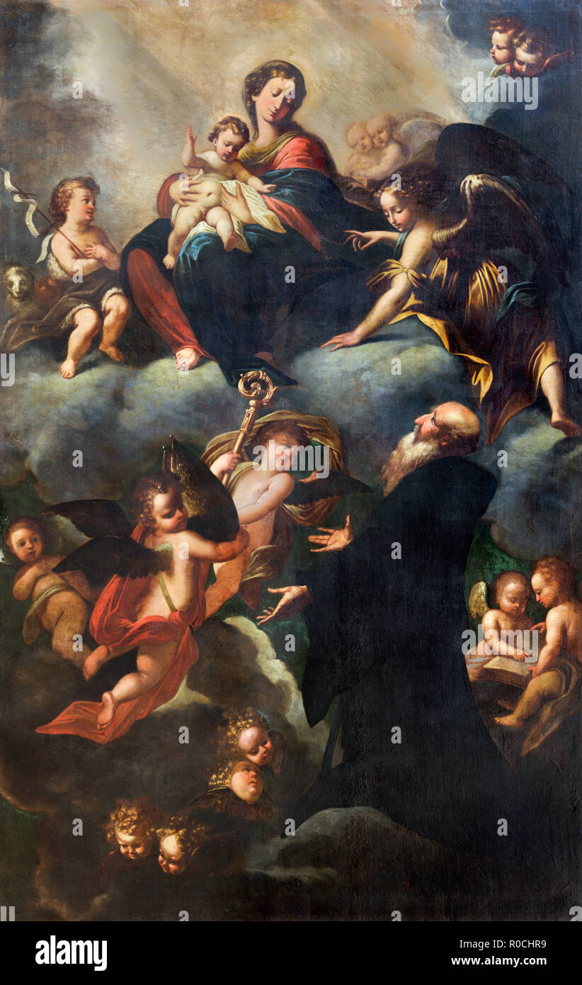 REGGIO EMILIA, ITALIE - 12 avril 2018 : la peinture d'apothéose de Saint Apollinaire une Vierge à l'enfant à l'église Chiesa di Sant'Agostino Banque D'Images