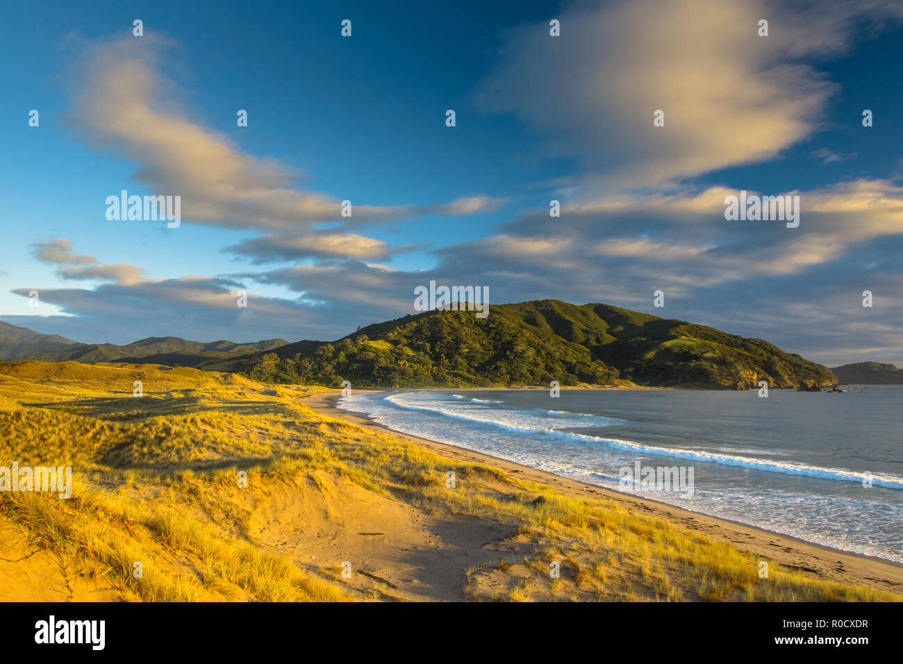 Lever de soleil sur l'Waikawau Bay Beach, Coromandel, île du Nord, Nouvelle-Zélande Banque D'Images