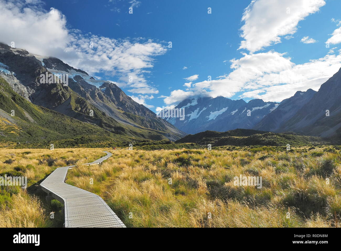 Le célèbre paysage de Hooker Valley Track at Mt Cook en Nouvelle Zélande. Banque D'Images