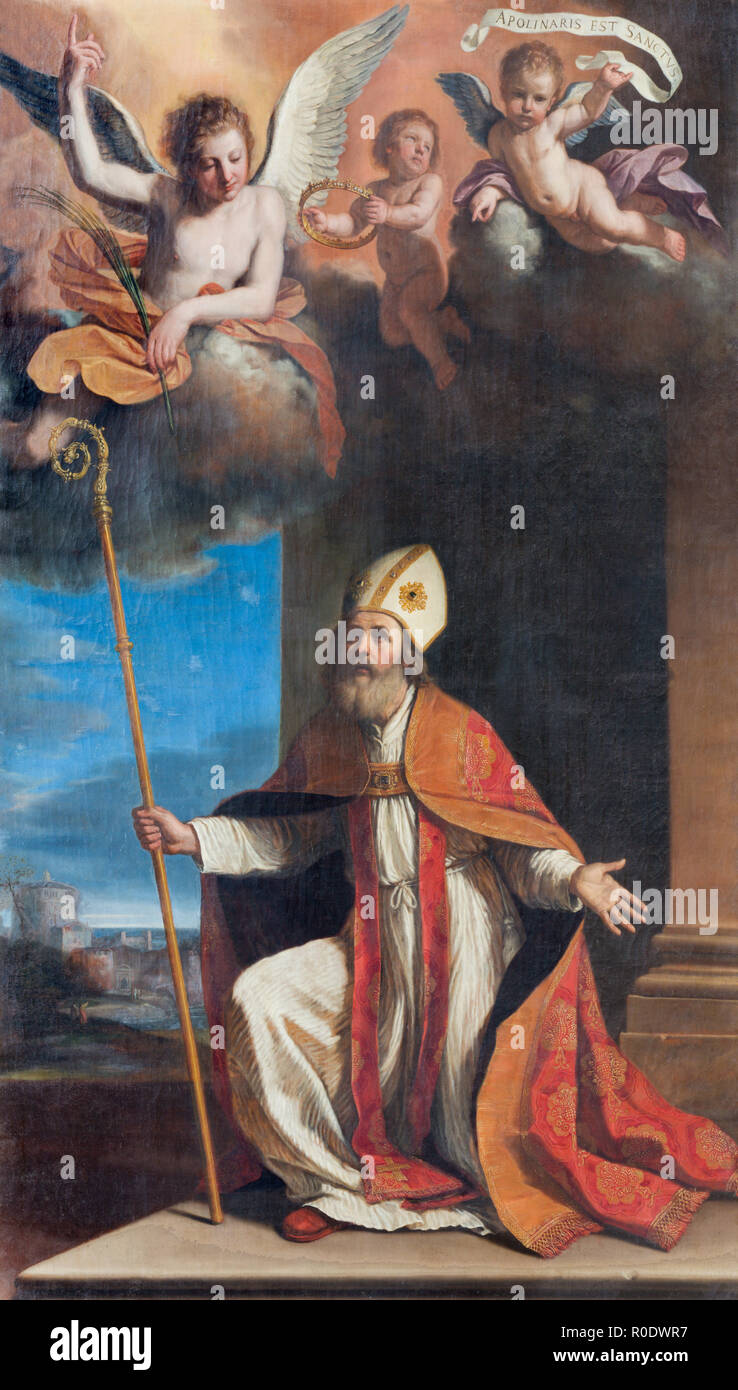 REGGIO EMILIA, ITALIE - 12 avril 2018 : la peinture de Saint Apolinaire à l'église Chiesa di San Agostino par Giovanni Francesco Barbieri Guercino - 1591 Banque D'Images