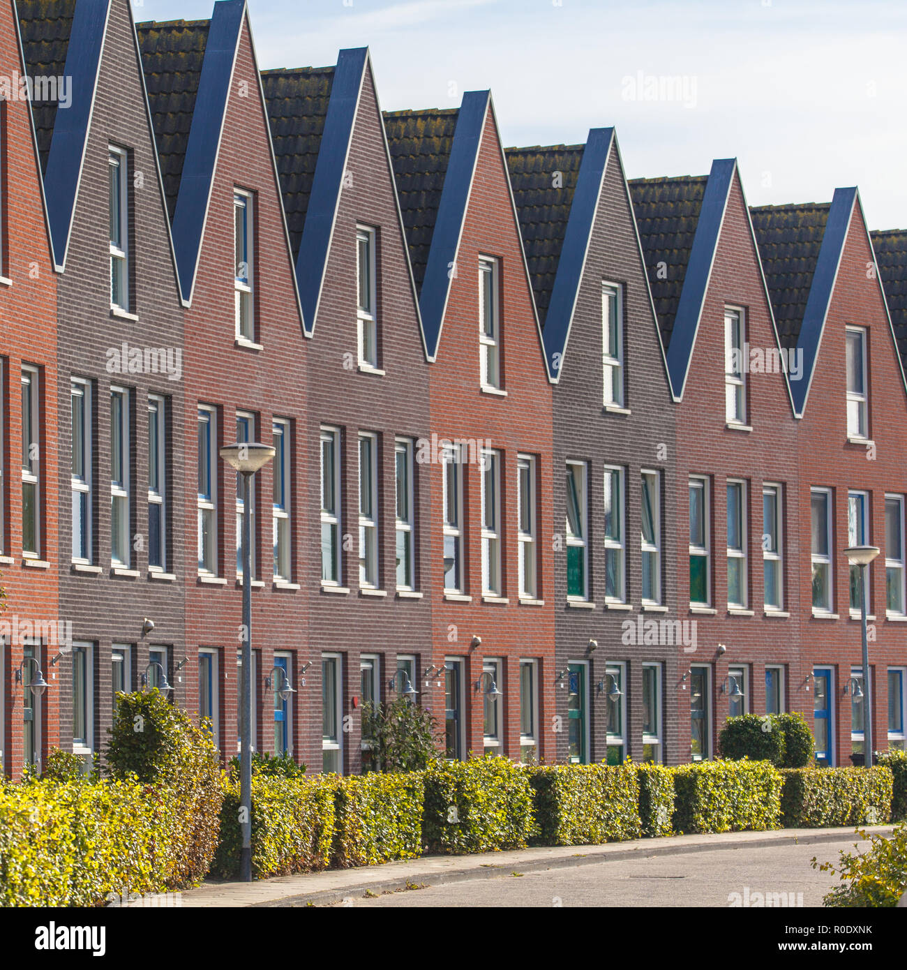 La famille moderne avec Terrasse maisons aux haies à Groningen, Pays-Bas Banque D'Images