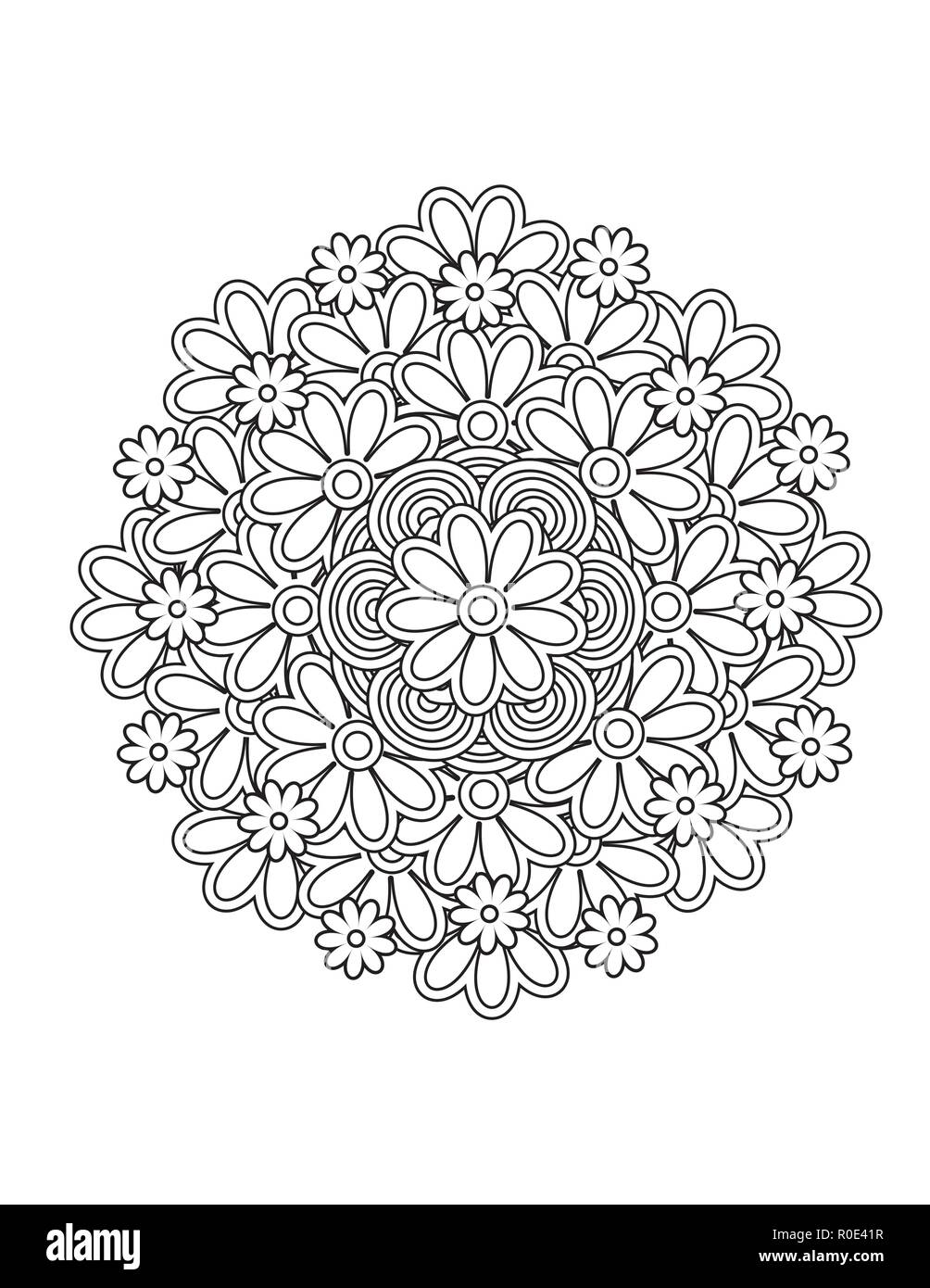 Motif floral mandala en noir et blanc. Livre de coloriage adultes page avec des fleurs et des mandalas. Motif Oriental, affiche des éléments décoratifs. . Part d Illustration de Vecteur