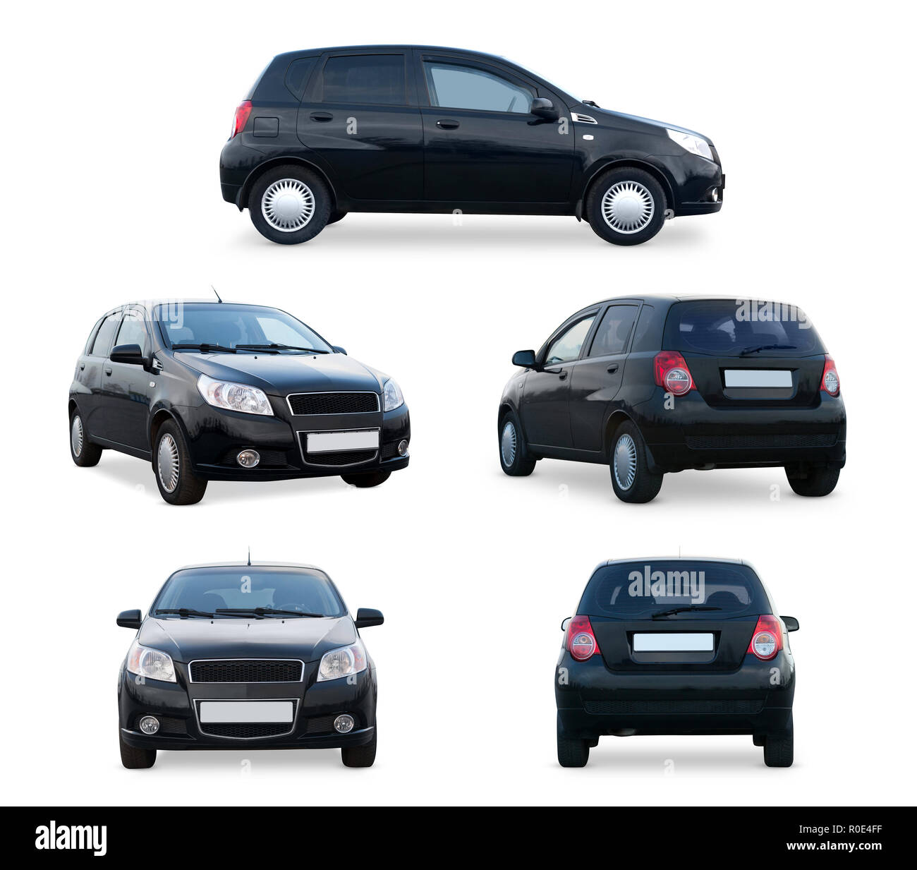 Différents angles black car isolé sur fond blanc. Extérieur Photo auto. Banque D'Images