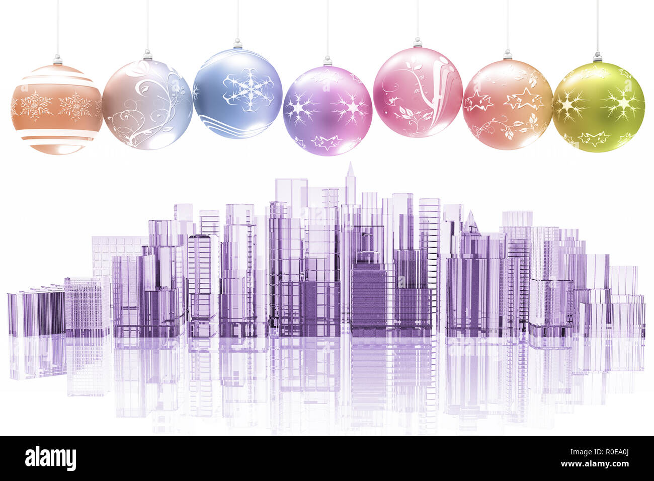 3D illustration. Avec décoration de Noël sur les toits de la ville historique avec ses palais et ses gratte-ciel. Banque D'Images