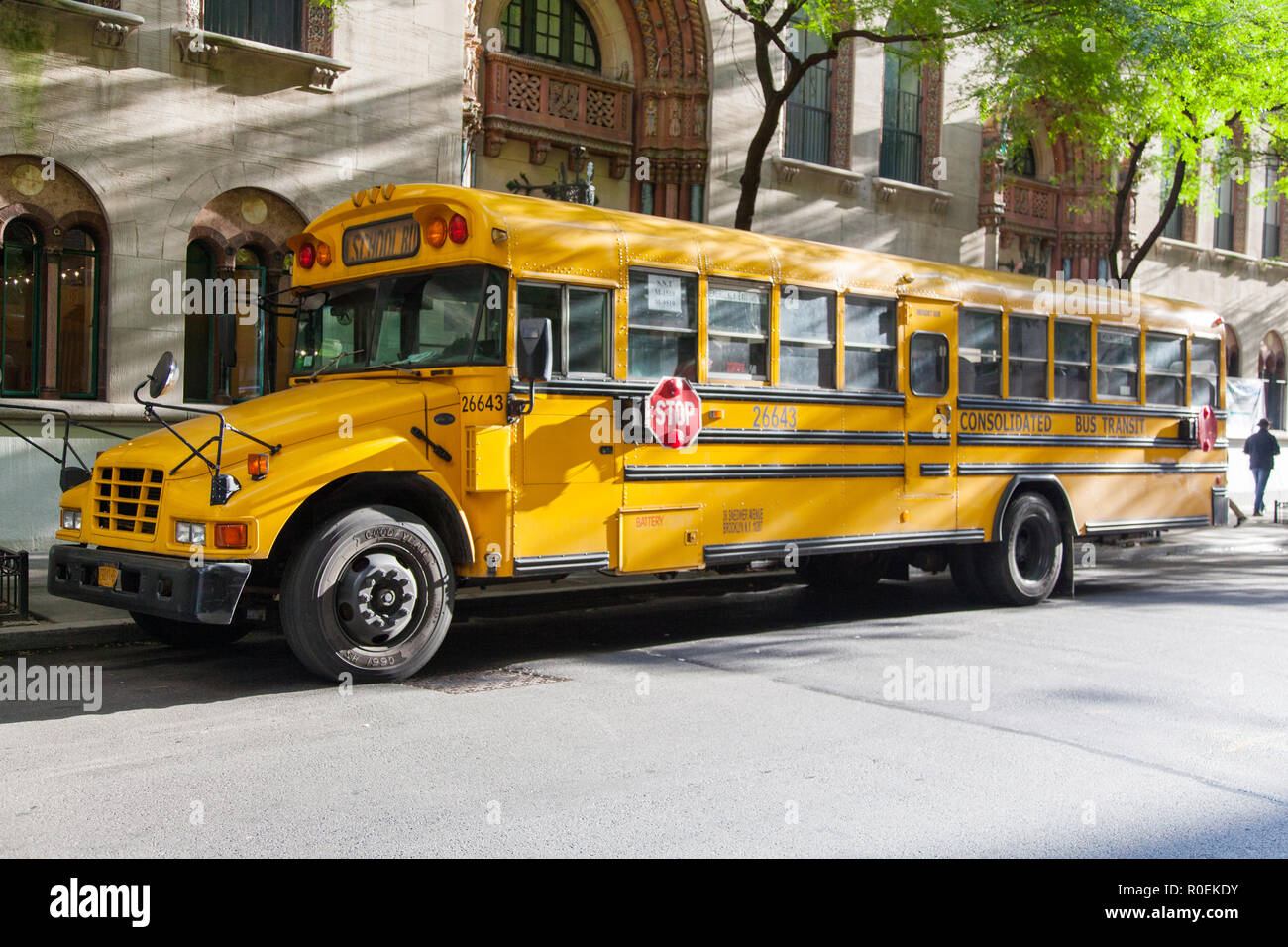 Autobus scolaire américain, New York City, États-Unis d'Amérique. Banque D'Images