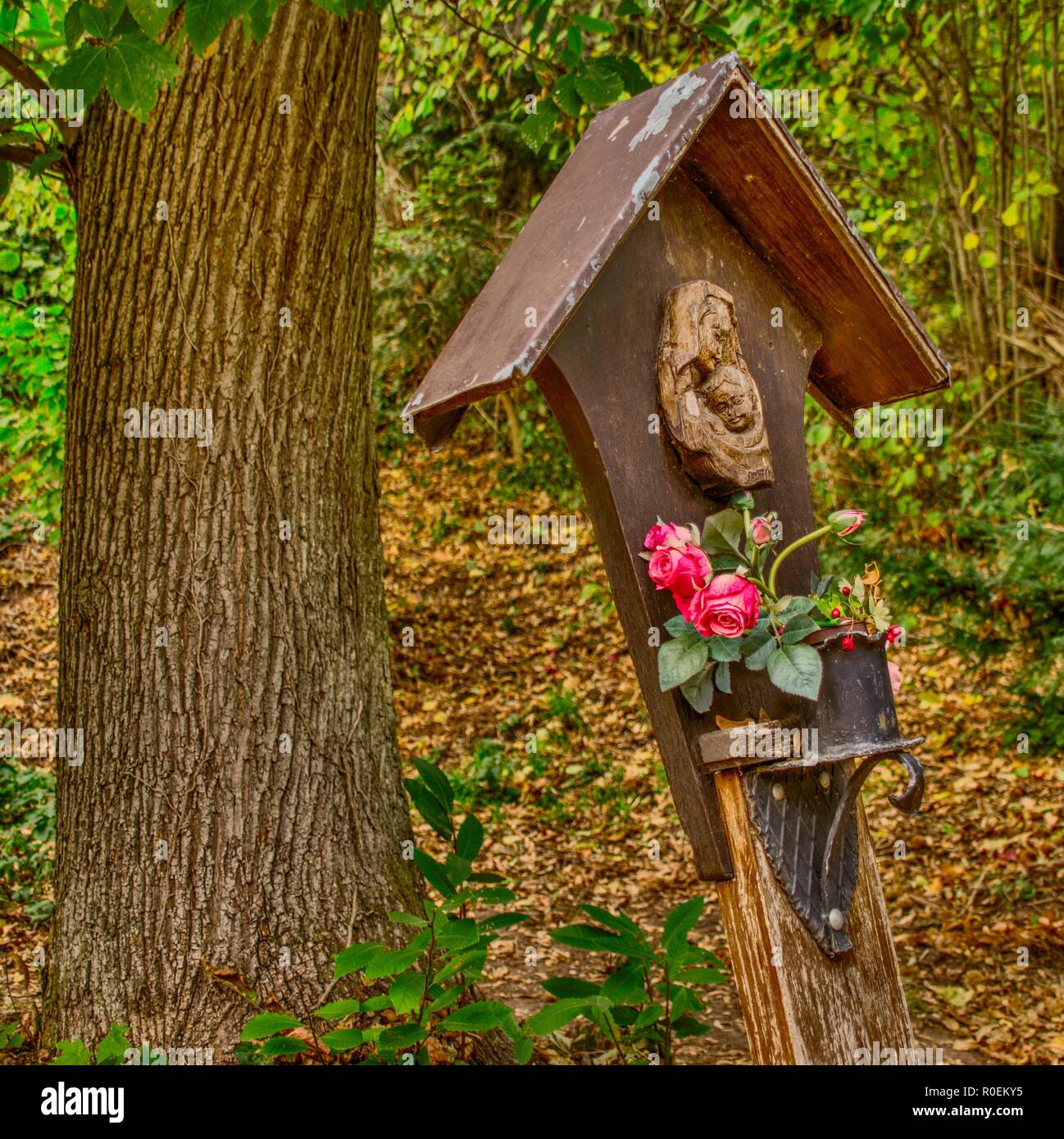 St Mary avec le fils et les roses Banque D'Images