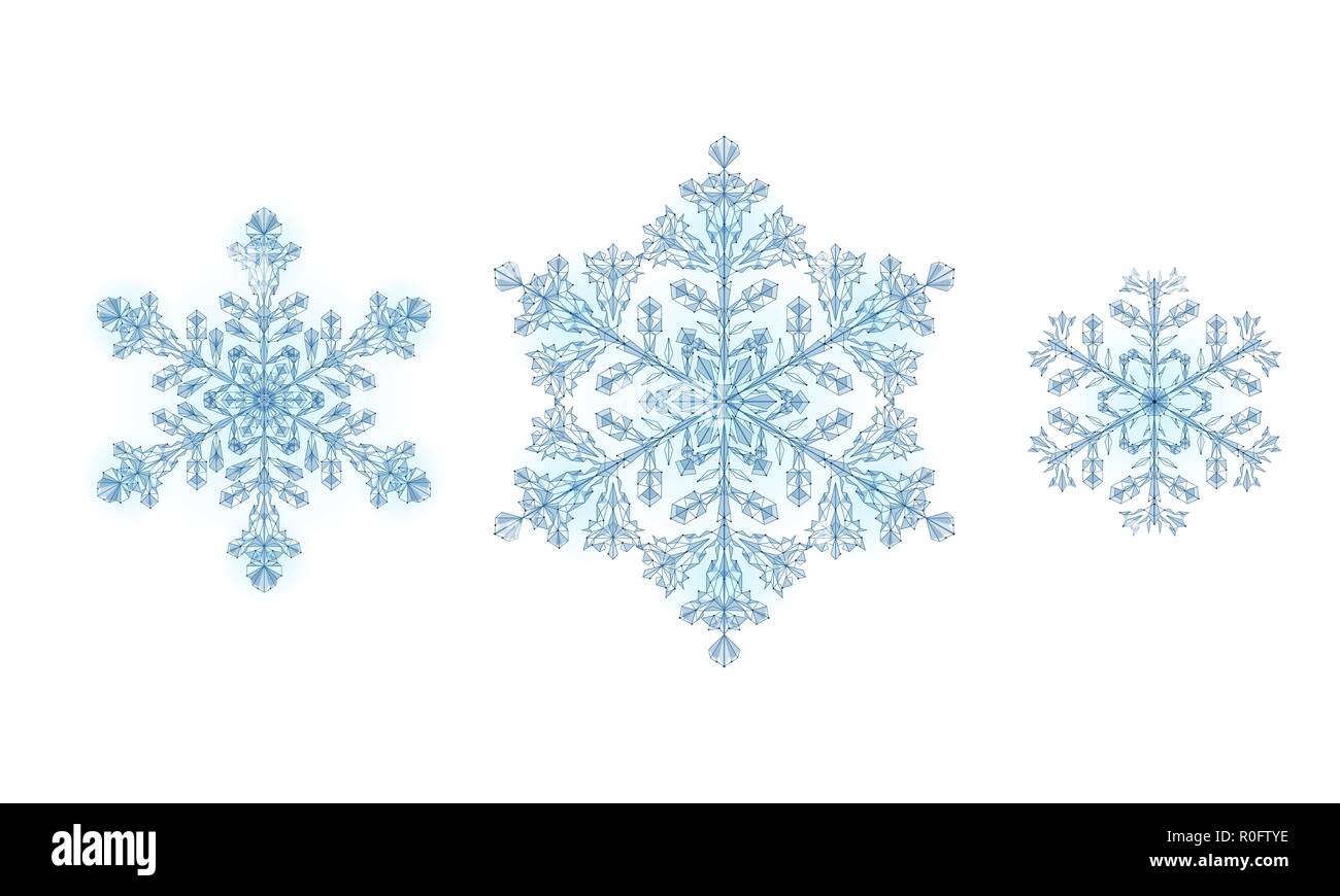 Basse polygonale fête poly snowflake. 3D render isolé détaillée triangle géométrique carte de vœux. Glace Neige lumière crystal sparkle nouvel an noël template vector illustration Illustration de Vecteur