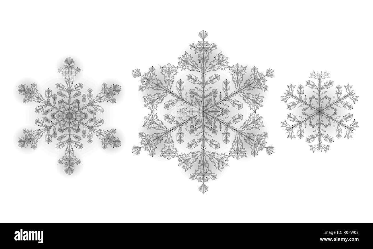 Basse polygonale fête poly snowflake. 3D render isolé détaillée triangle géométrique carte de vœux. Glace Neige lumière crystal sparkle nouvel an noël template vector illustration Illustration de Vecteur