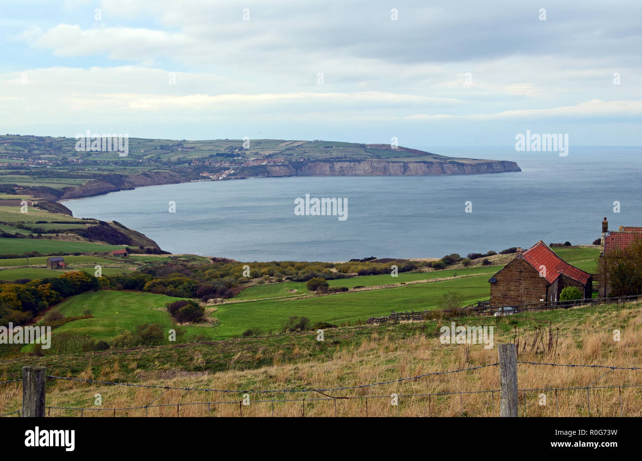 Paysage de la zone côtière à la recherche de Ravenscar vers Scarborough et Whitby Banque D'Images