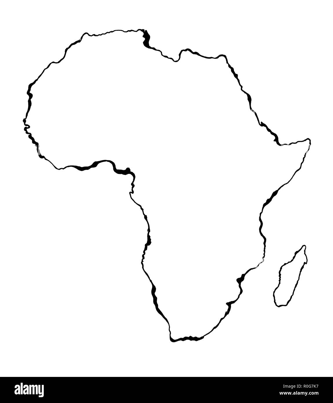 Croquis dessinés à la main, de l'Afrique Carte (originaux, pas de traces) Banque D'Images