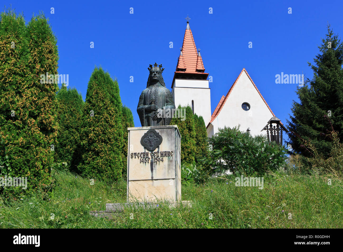 Monument au Prince de Moldavie Stephen III de Moldavie aka Stefan cel Mare (mort en 1504), la Roumanie à Feleacu Banque D'Images