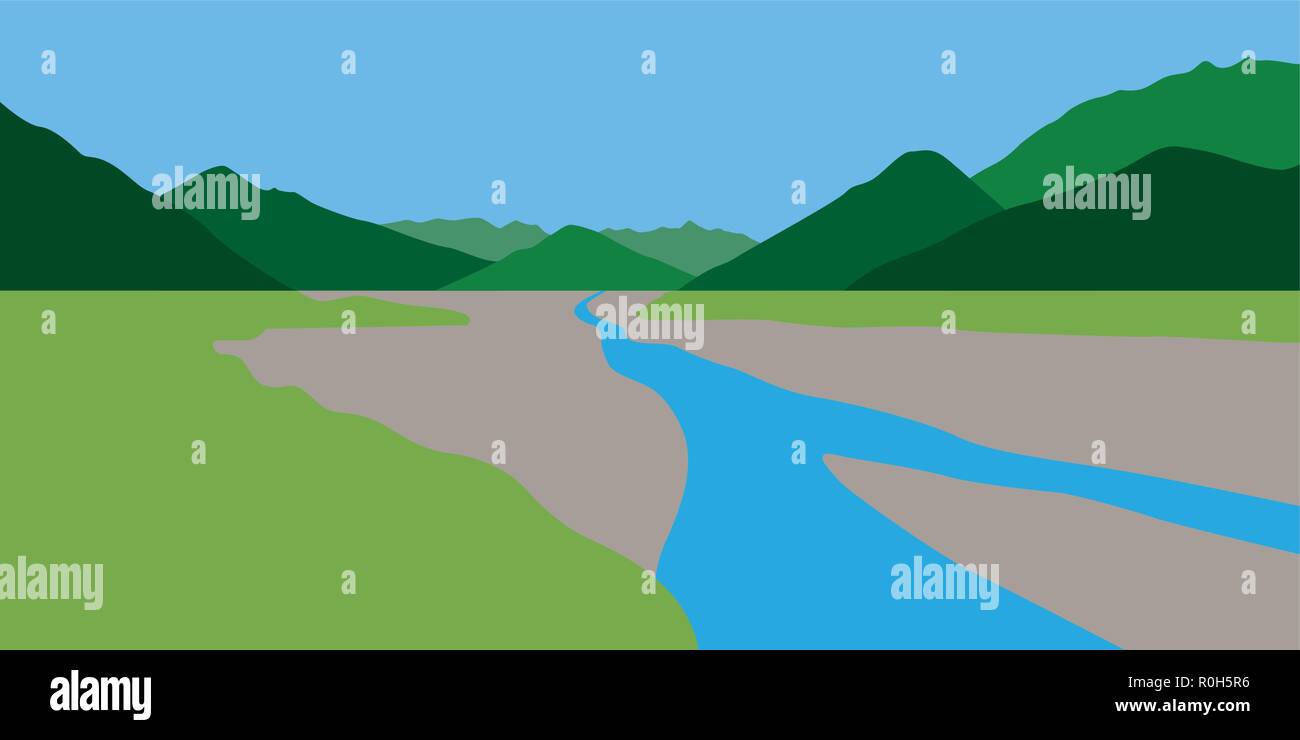 Paysage de montagne d'été vert avec blue creek illustration vecteur EPS10 Illustration de Vecteur