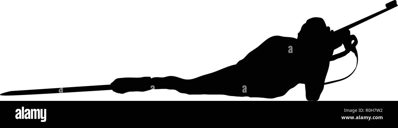 Silhouette sportif de biathlon. Noir sur blanc. Vector illustration. Illustration de Vecteur