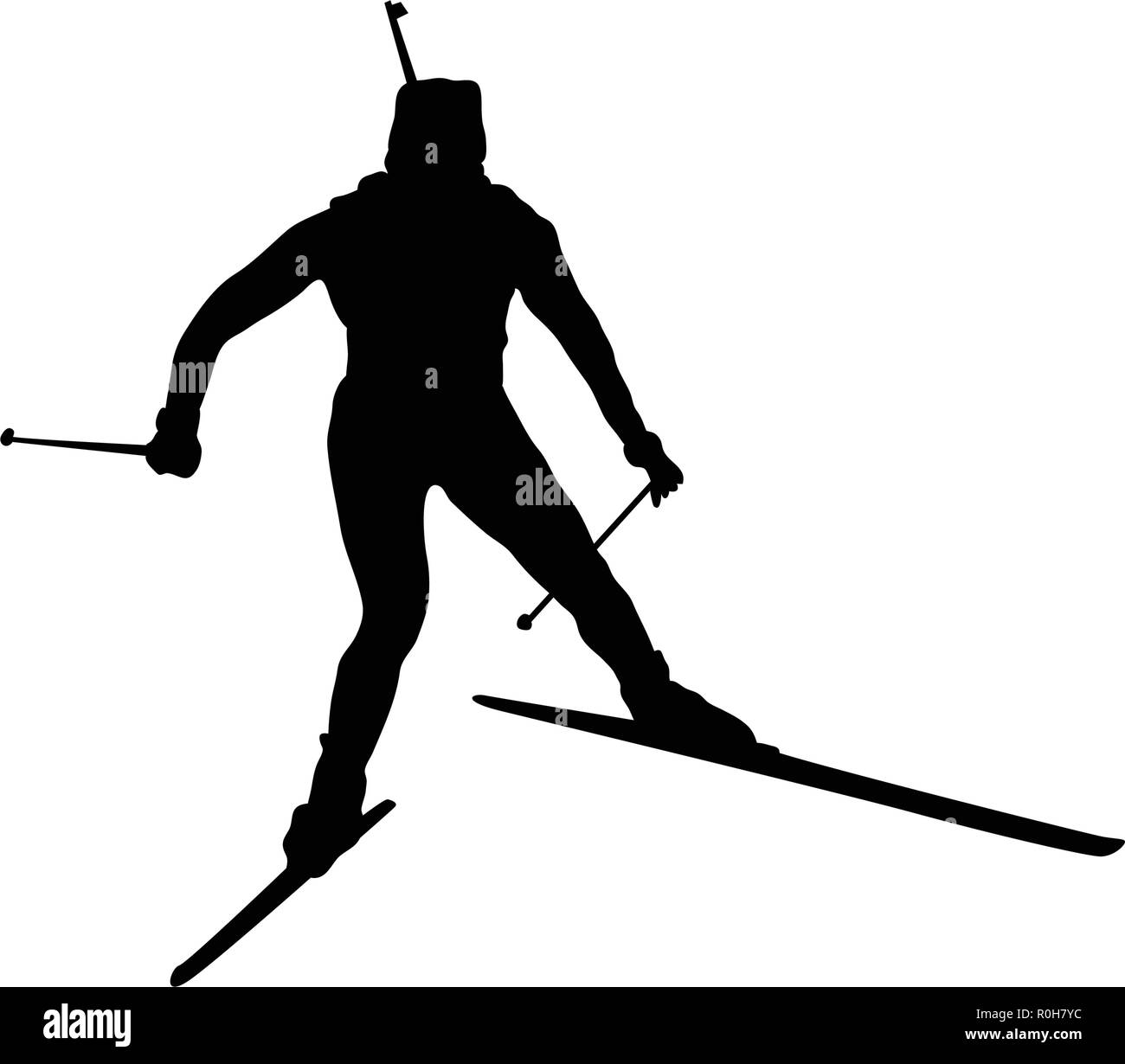 Silhouette sportif de biathlon. Noir sur blanc. Vector illustration. Illustration de Vecteur