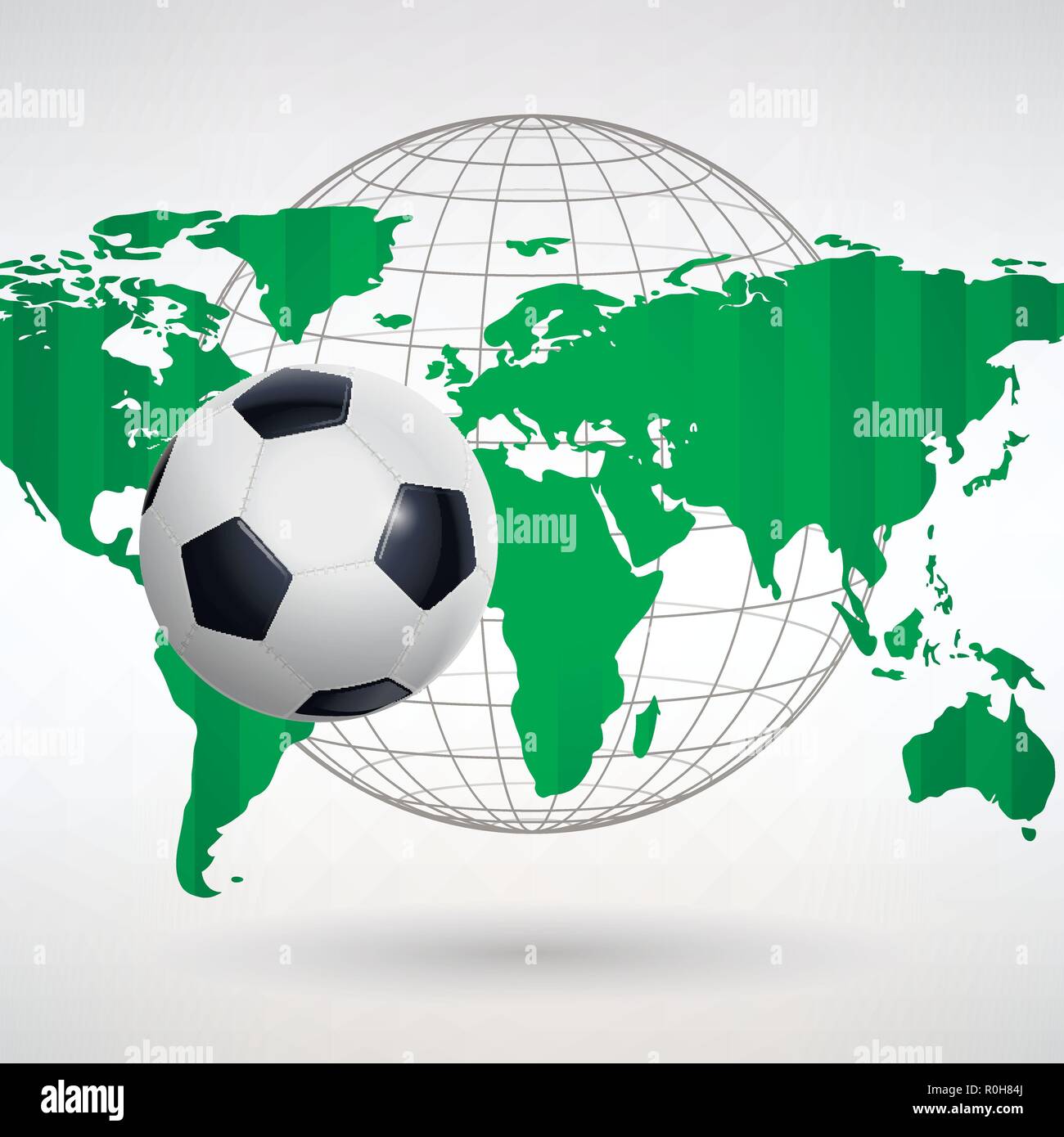 Ballon de soccer sur l'arrière-plan d'une carte du monde vert Illustration de Vecteur