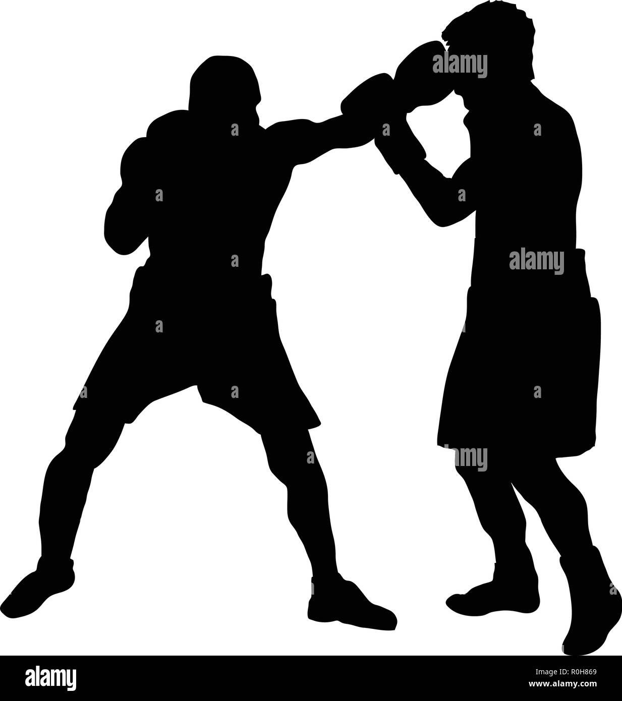 Silhouette de boxe. Noir sur blanc. Vector illustration. Illustration de Vecteur