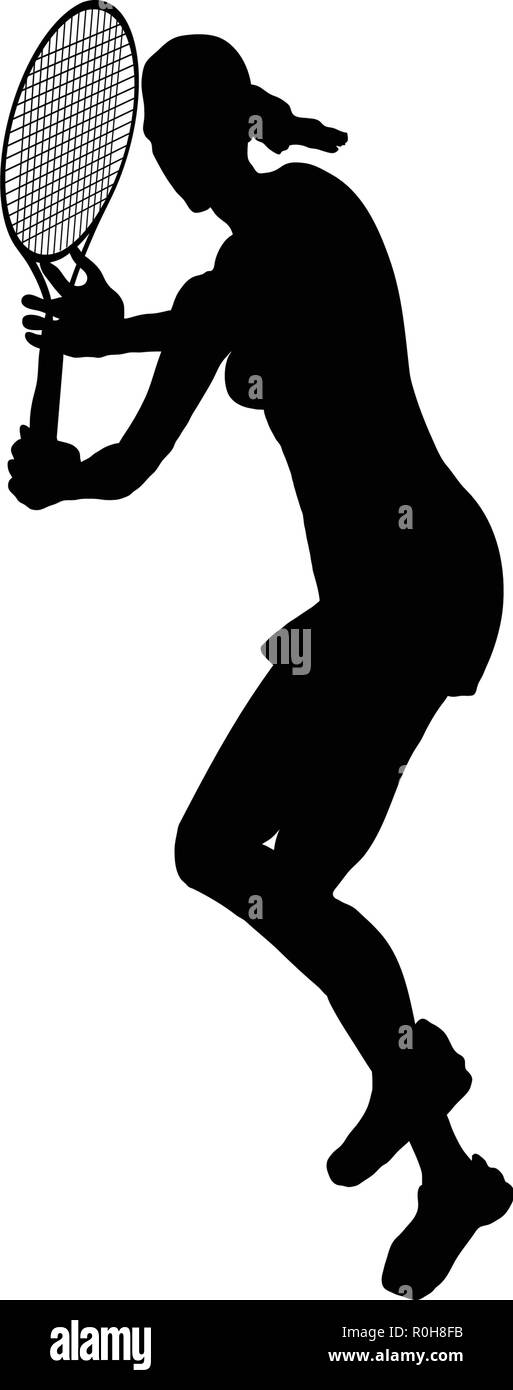 Silhouette de tennis. Noir sur blanc. Vector illustration. Illustration de Vecteur