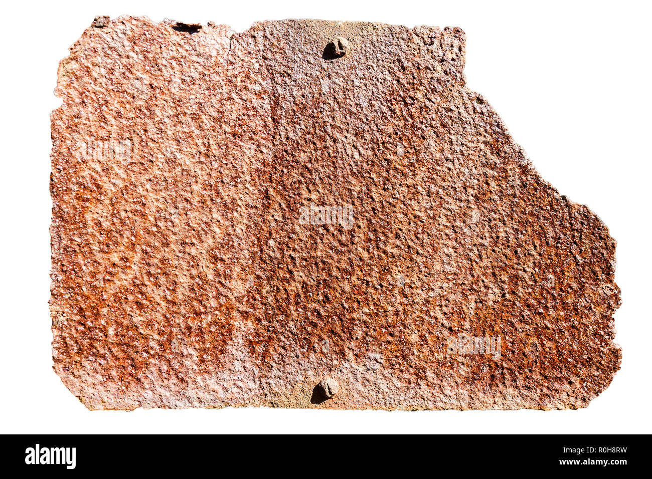 Plaque en métal (rouillée avec deux vis isolé sur fond blanc Banque D'Images