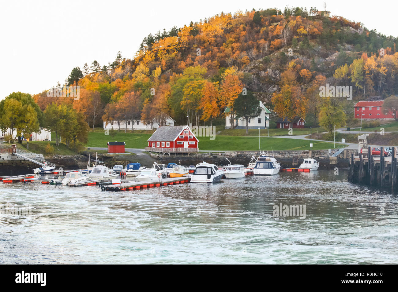 Paysage côtier de Hasselvika village de la municipalité de Rissa dans Sor-Trondelag county, la Norvège. Paysage norvégien Rural à jour d'automne Banque D'Images