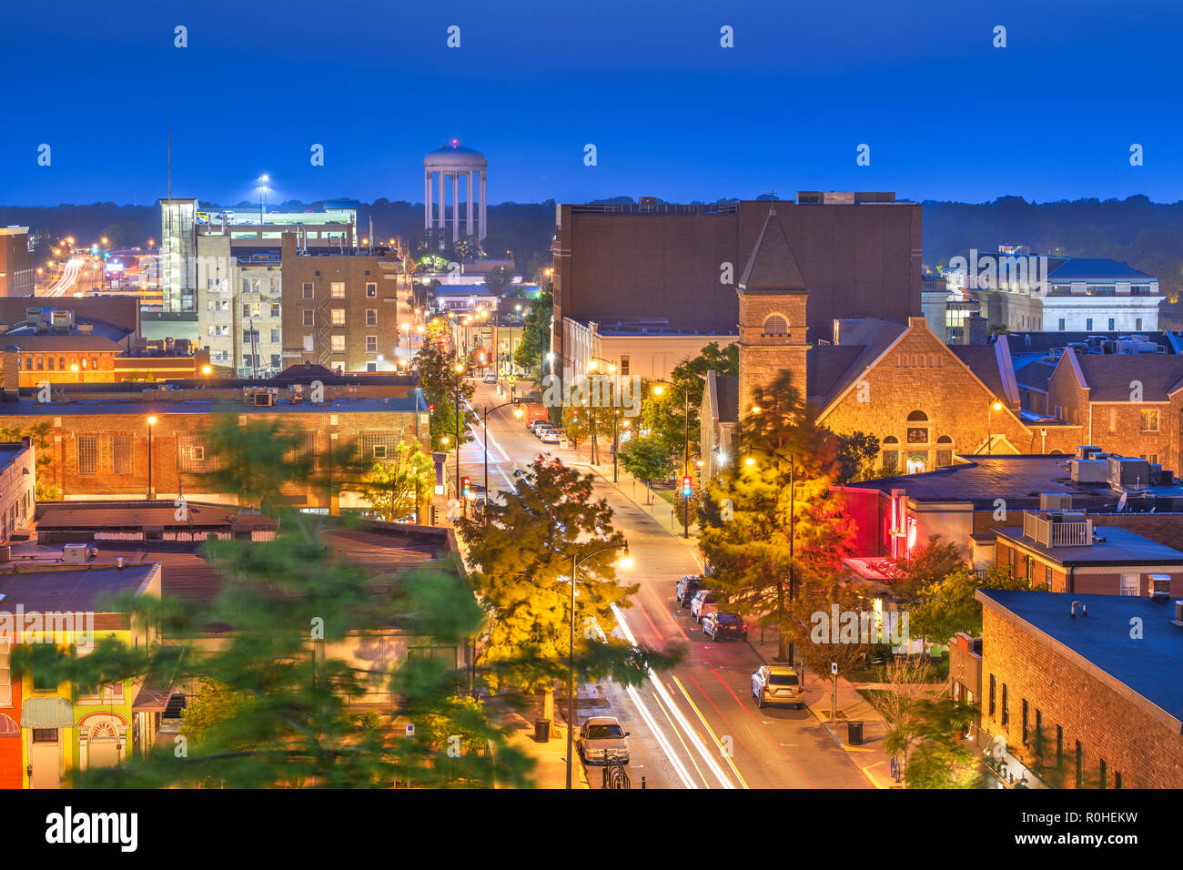 Columbia, Missouri, USA Centre-ville de ville au crépuscule. Banque D'Images