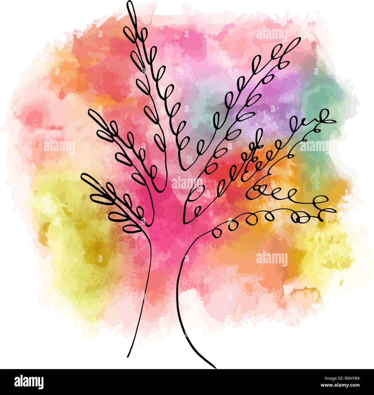 Un dessin d'un arbre avec une aquarelle texture, un vecteur illustration  Image Vectorielle Stock - Alamy