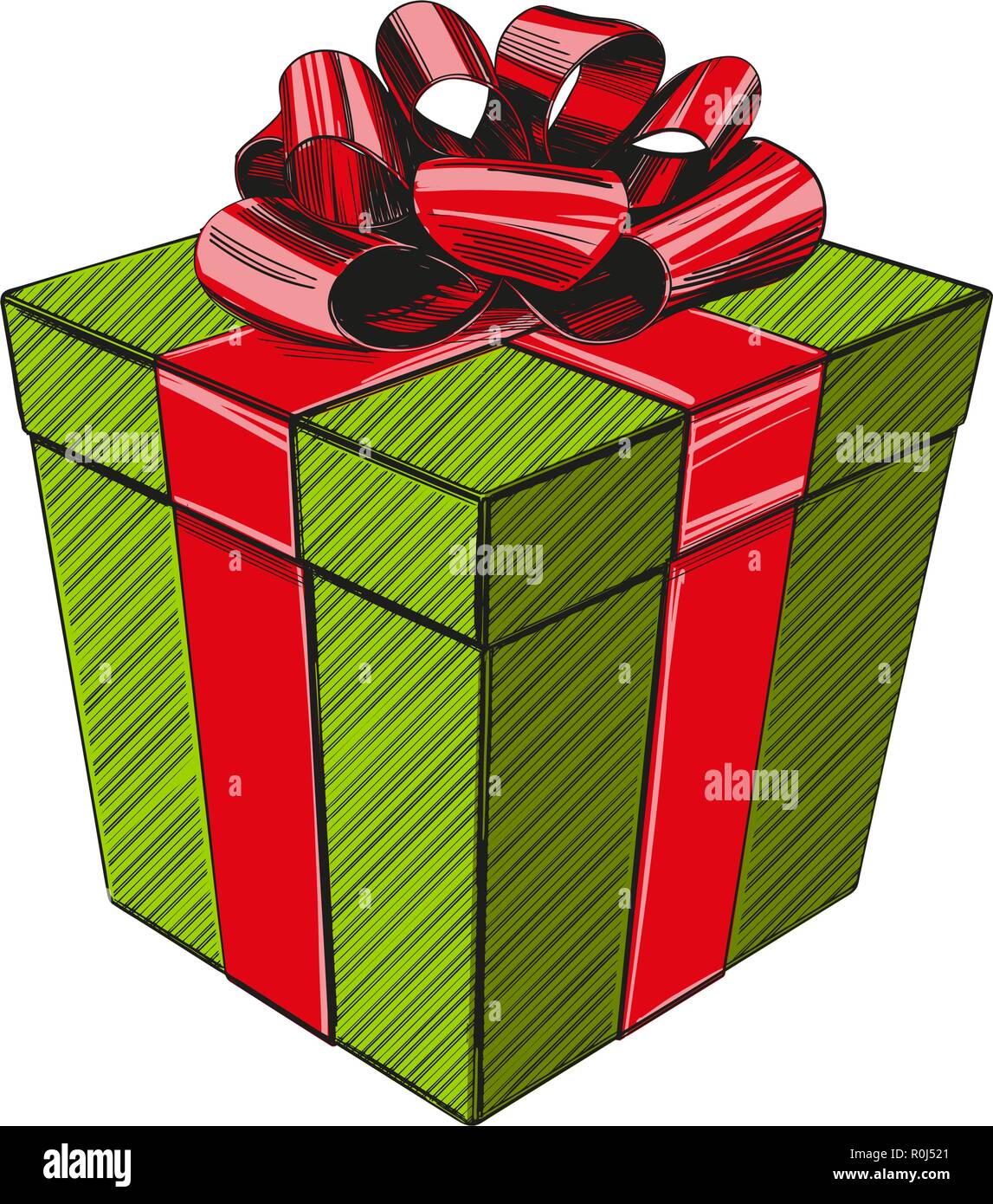Boîte cadeau, Anniversaire Noël Noël, symbole hand drawn vector illustration croquis réalistes Illustration de Vecteur