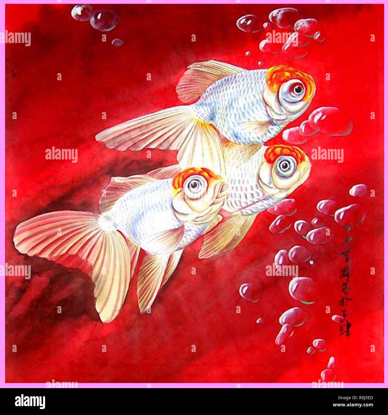 Peinture chinoise de poisson Banque D'Images