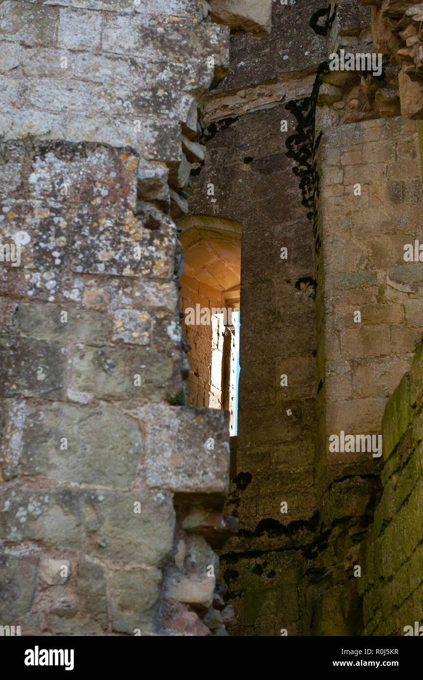 Vue intérieure des murs en ruine à Old Wardour Castle, près de Meyssac, Salisbury, Wiltshire, Royaume-Uni. Banque D'Images