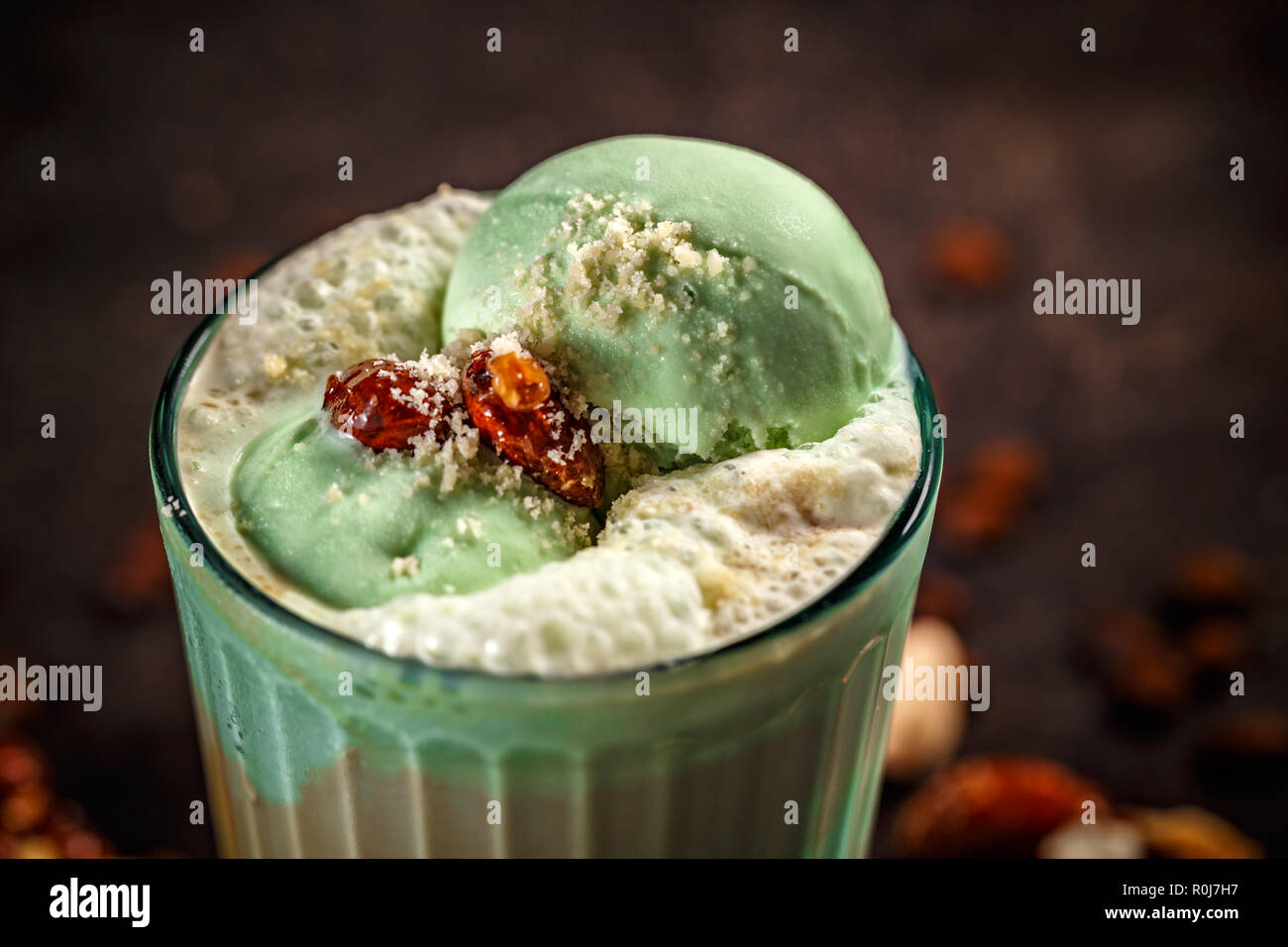 Close up de café latte avec Glace Pistache Banque D'Images