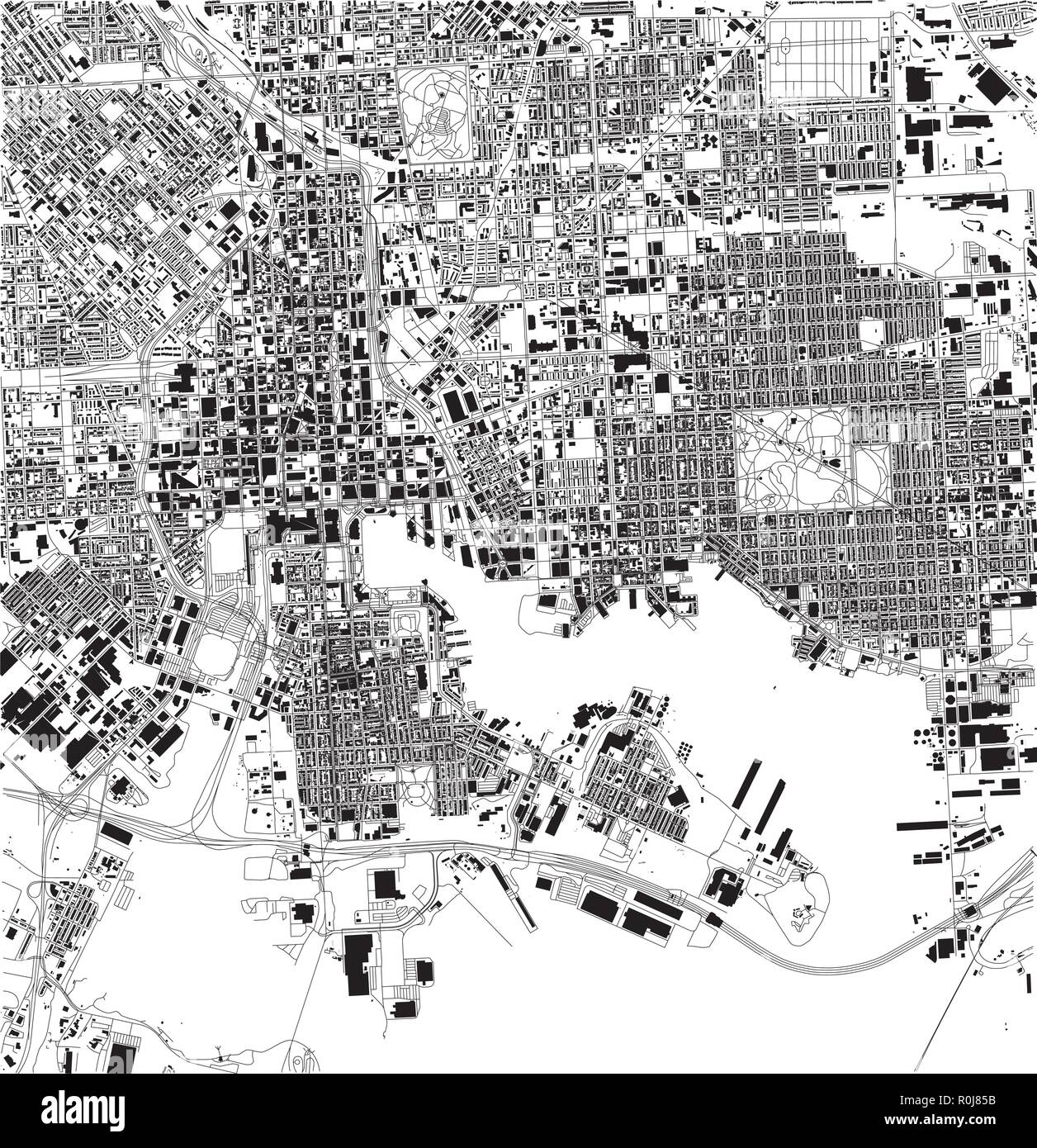 Carte Satellite de Baltimore, Maryland, les rues de la ville. Plan de la ville, centre-ville. Usa Illustration de Vecteur