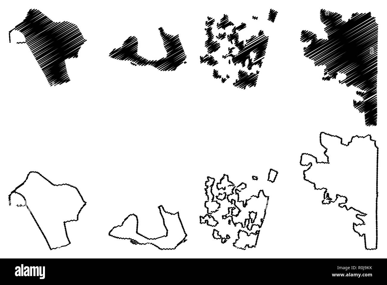 Puducherry (États fédérés, République de l'Inde) map vector illustration, croquis, gribouillis Pondichery Karikal (Karaikal), Mahé et Yanaon (Yanaon, Fre Illustration de Vecteur