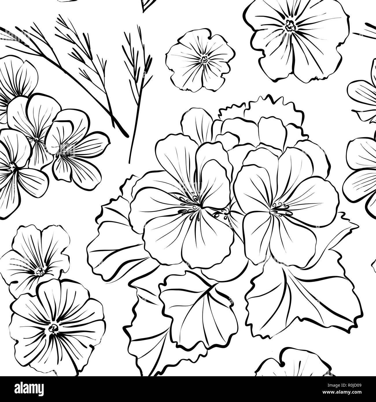 Seamless Floral motif de différentes fleurs et feuilles. Illustration botanique faites à la main. Impression textile, mémo de tissu, papier d'emballage Banque D'Images