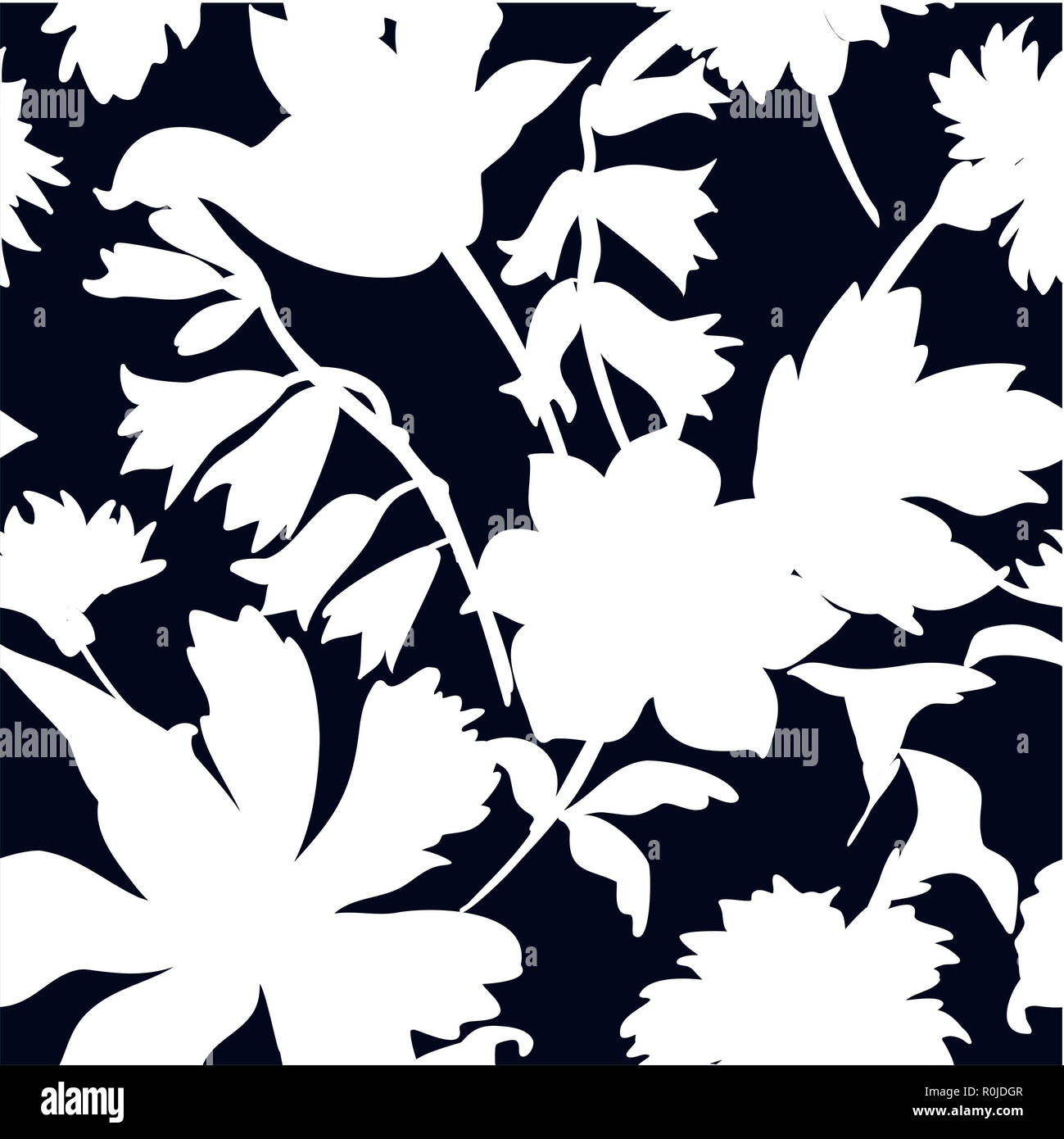 Silhouettes de différentes fleurs et feuilles à la main.Vector floral seamless background pattern pour papier peint, impressions textiles, tissu. Banque D'Images