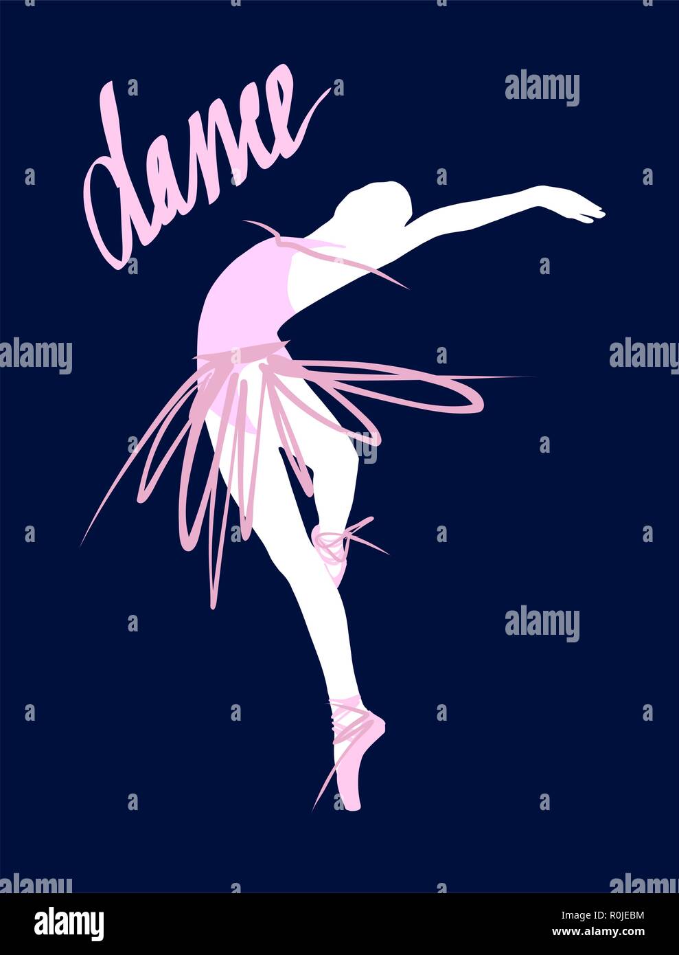 Silhouette d'une danseuse. Ballerine fille isolée. Vector illustration faites à la main. Illustration de Vecteur