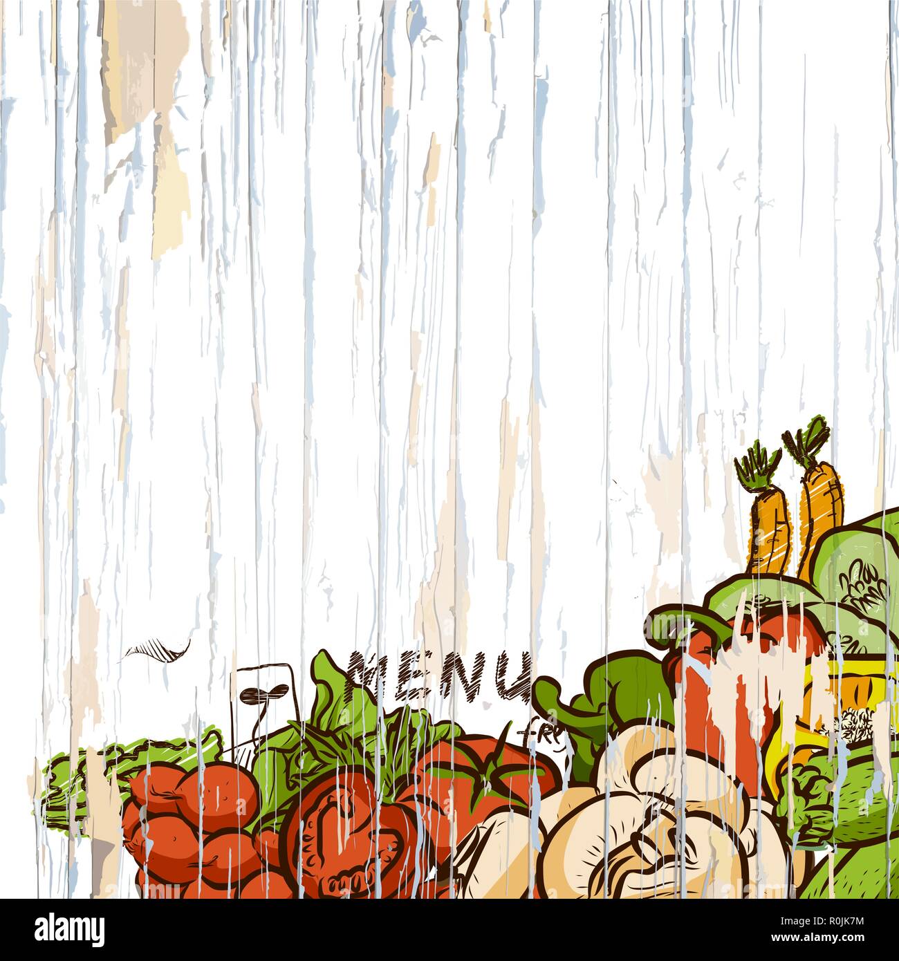 Légumes sur arrière-plan du menu bois. Vector illustration alimentaire. Illustration de Vecteur