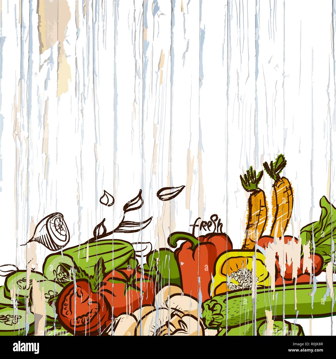 Menu légumes vintage background. Vector illustration alimentaire. Illustration de Vecteur