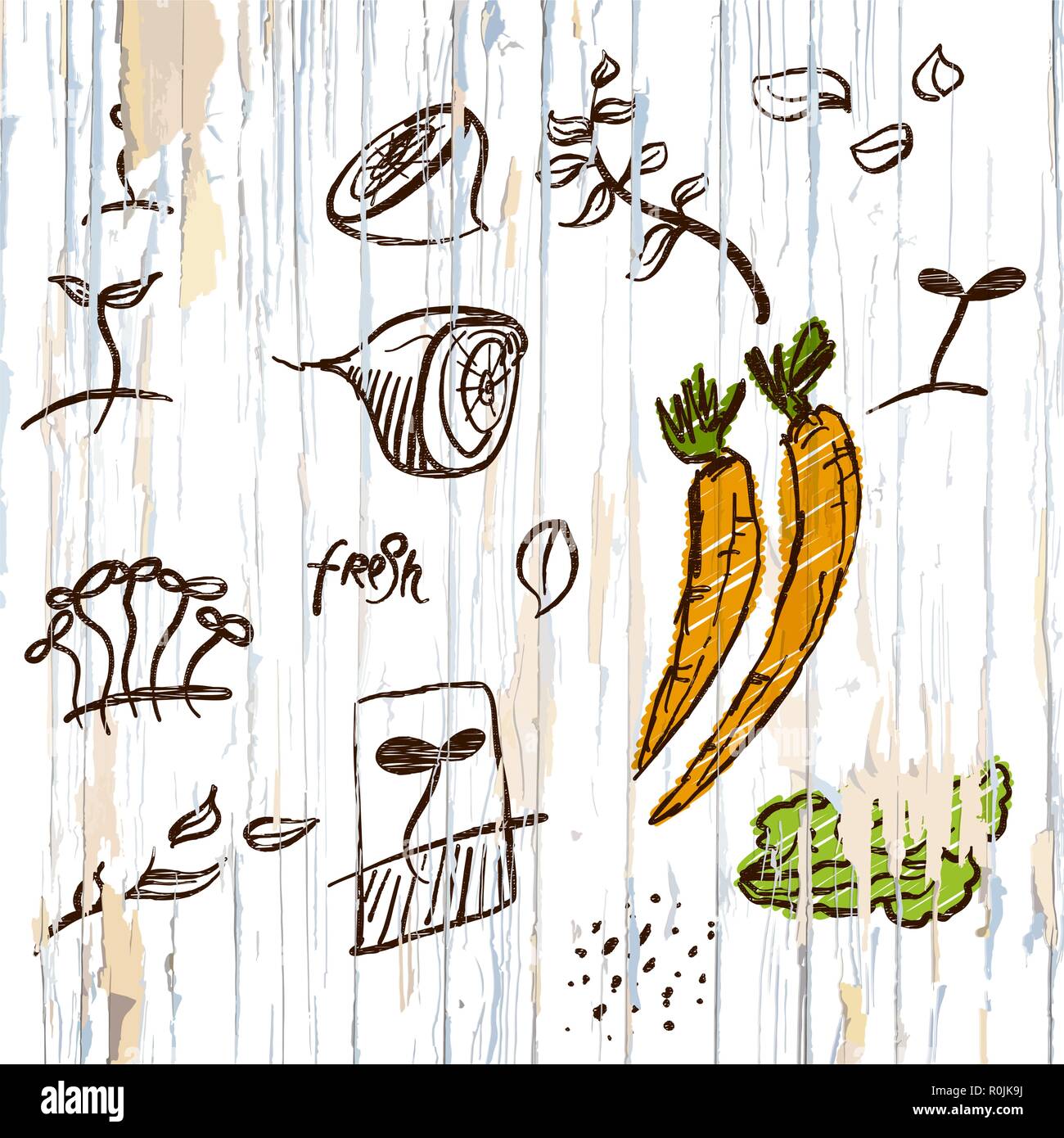 Arrière-plan de menu légumes esquissée. Vector illustration alimentaire. Illustration de Vecteur