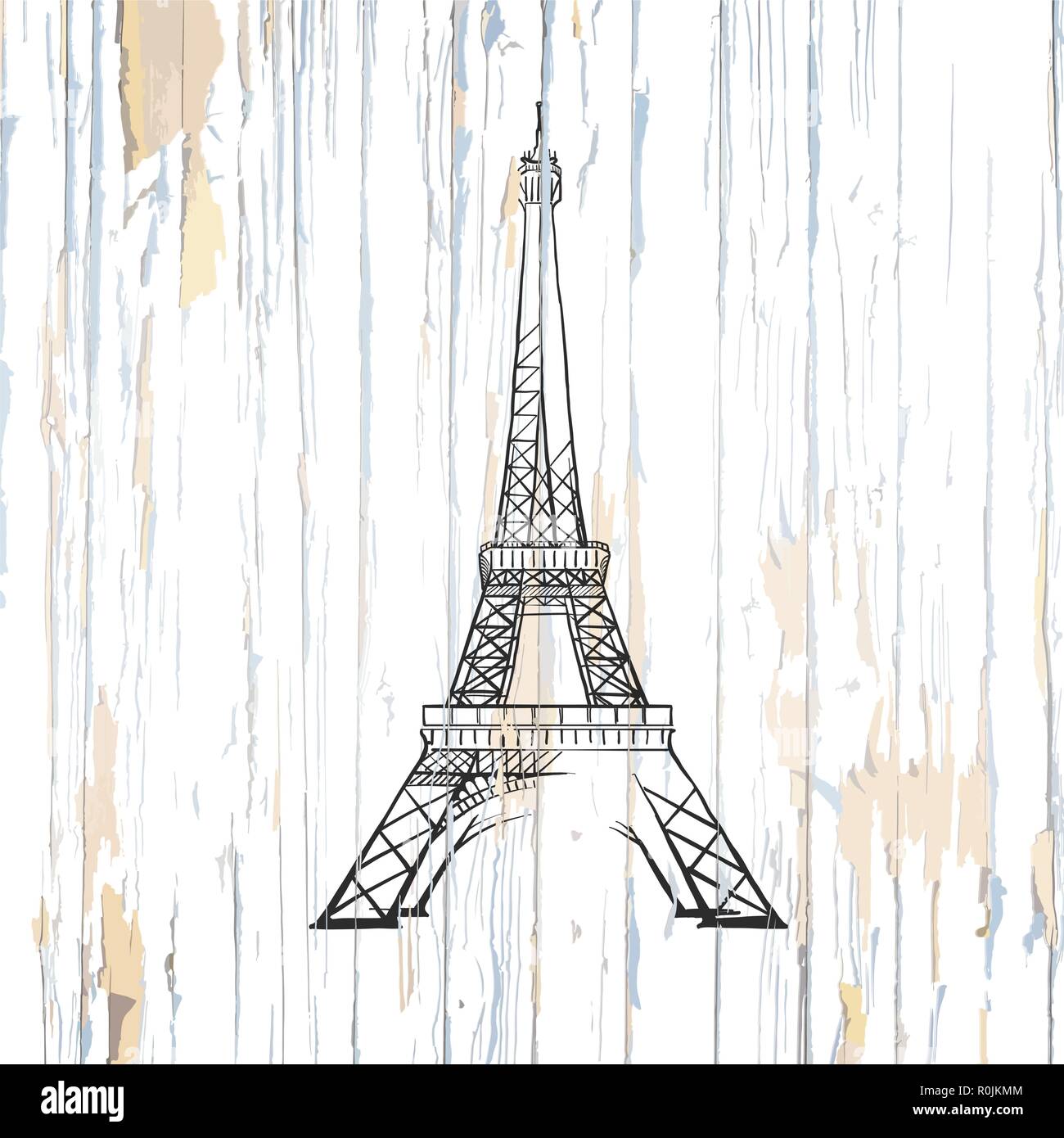 La Tour Eiffel s'appuyant sur le bois. Vector illustration sur fond vintage. Illustration de Vecteur