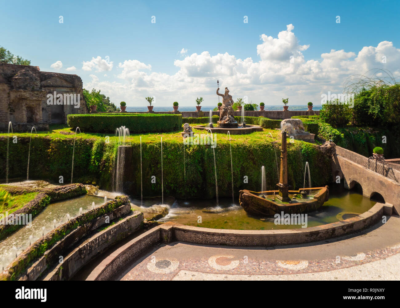 Villa D'Este (Italie) - La villa à Tivoli, province de Rome, avec de belles collines en terrasses jardin Renaissance et de fontaines. Site de l'UNESCO. Banque D'Images