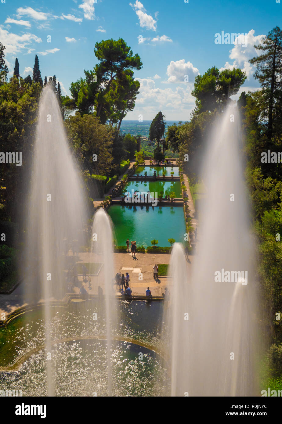 Villa D'Este (Italie) - La villa à Tivoli, province de Rome, avec de belles collines en terrasses jardin Renaissance et de fontaines. Site de l'UNESCO. Banque D'Images