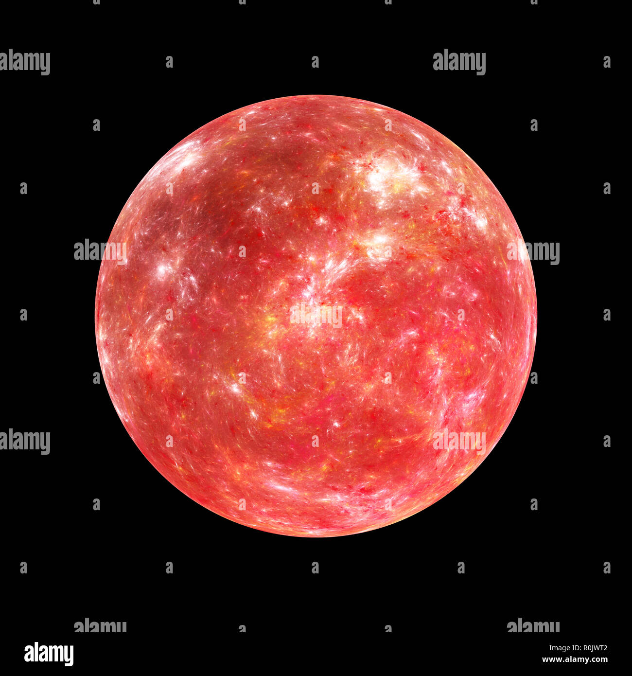 Exoplanète rouge isolée sur noir, générée par ordinateur résumé fond, rendu 3D Banque D'Images