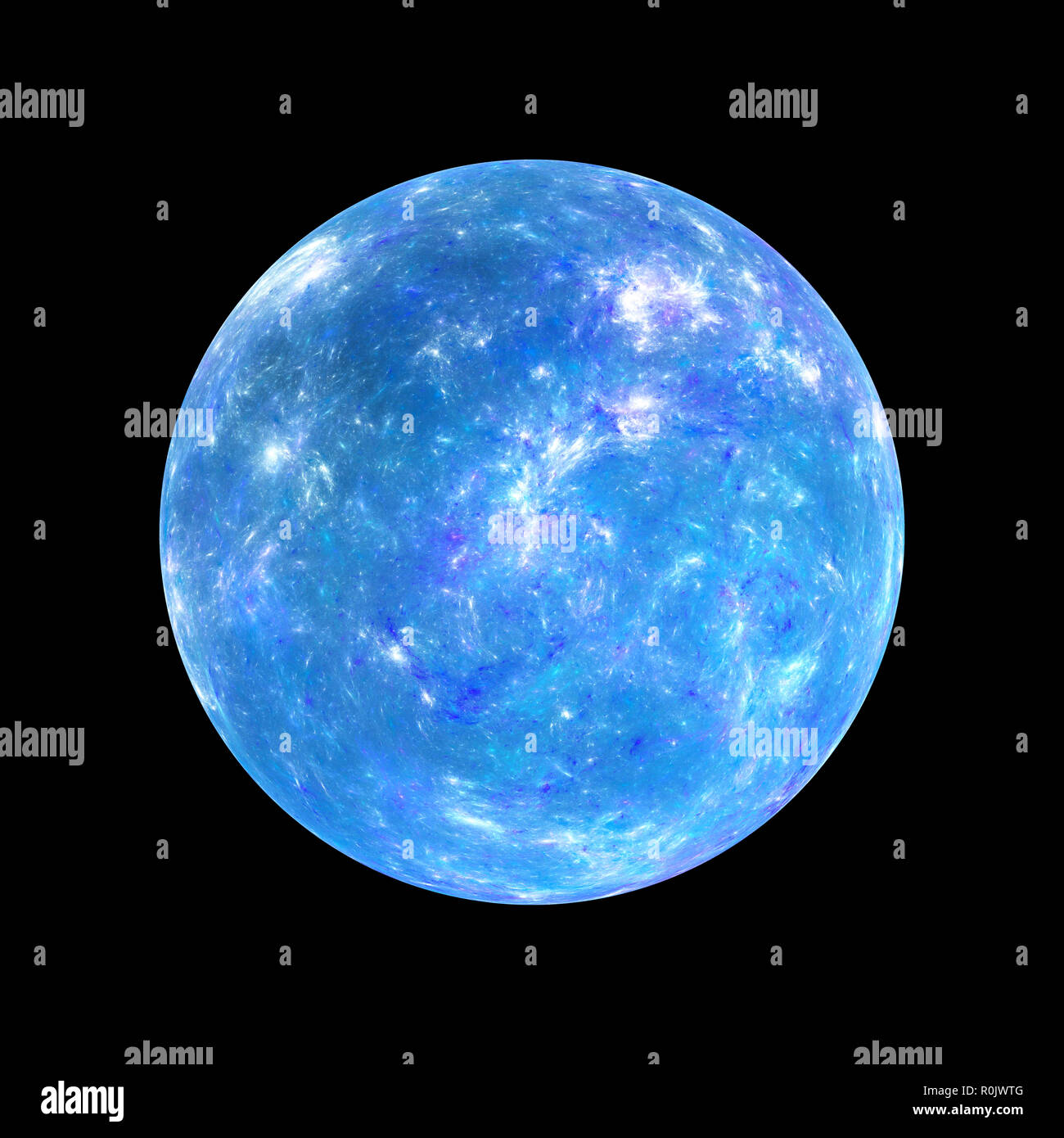 Exoplanète bleu sur noir isolée, générée par ordinateur résumé fond, rendu 3D Banque D'Images